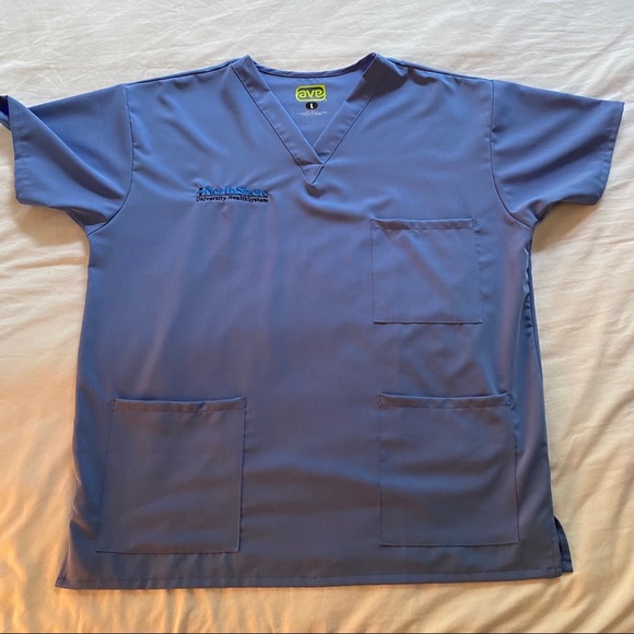 Ceil blue Unisex Scrub Top - Madison Ave - Picture 2 of 4